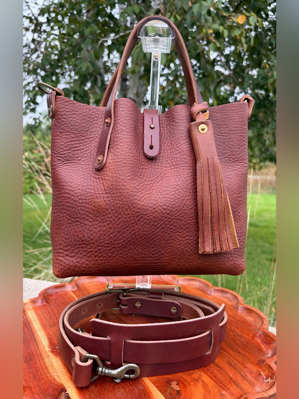 Go Forth Goods Avery Saddle Brown Leather Tote Bag Mini Crossbody Like New